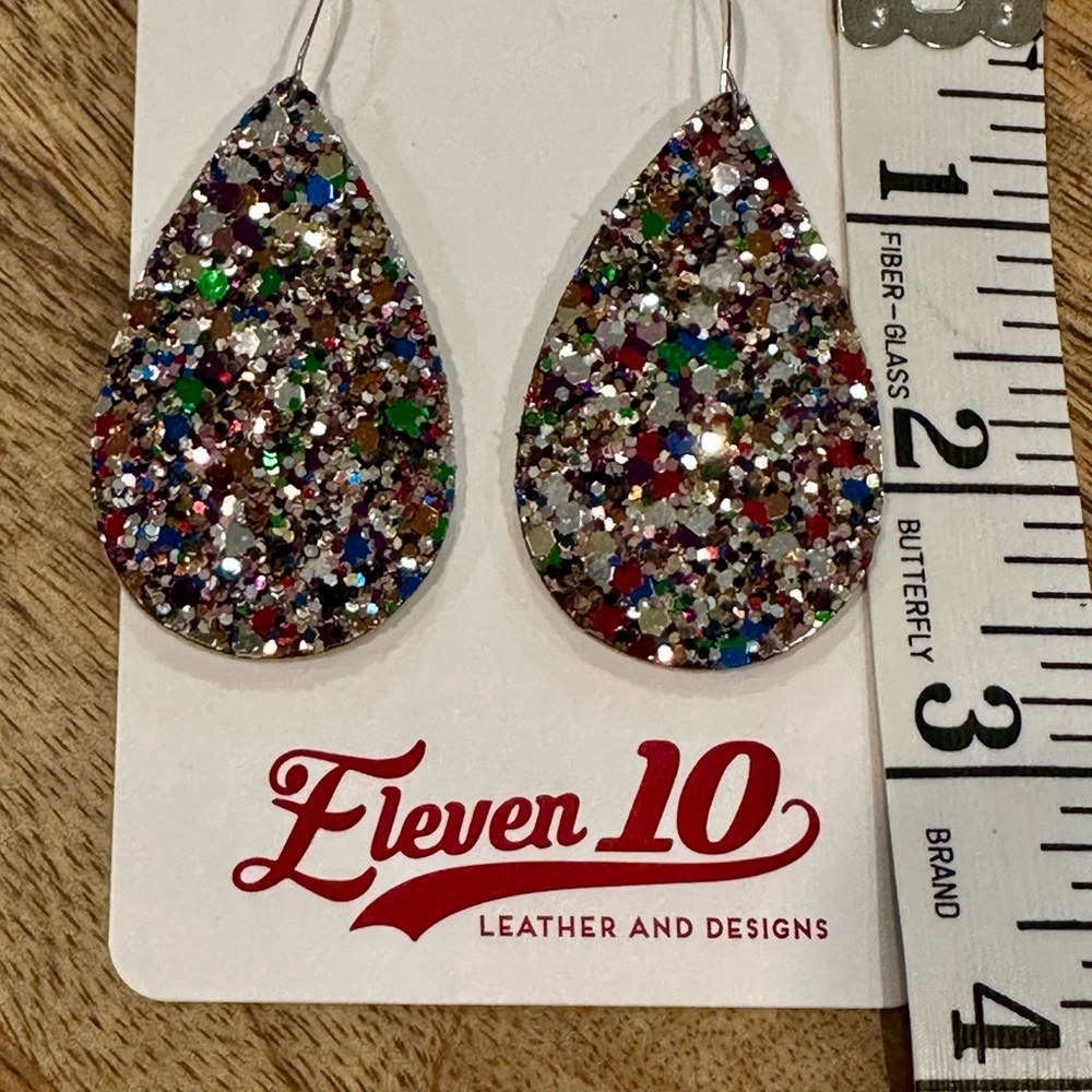 Multicolor Teardrop Glitter Disco Rave Earrings NWT - Picture 2 of 2